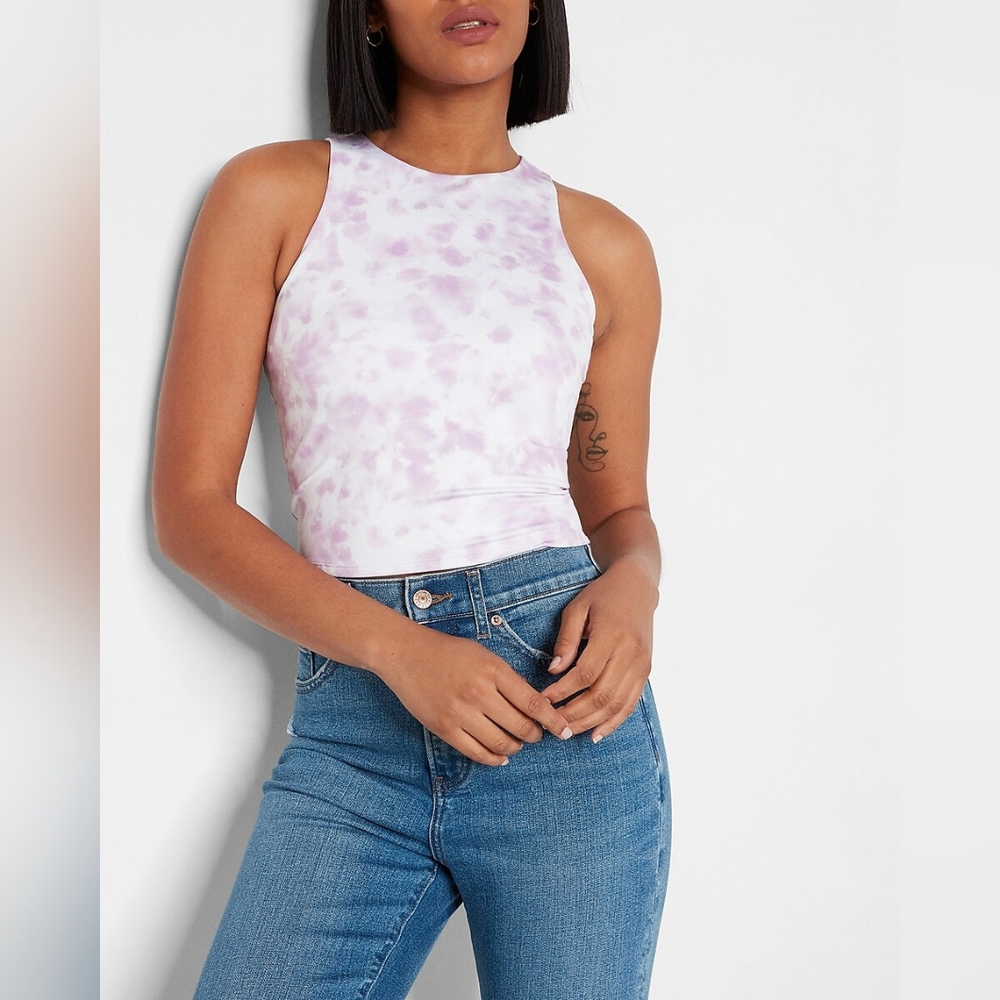 Abstract Print High Neck Cropped Tank